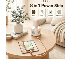 AIVONTE maitinimo ilgintuvas su 4 lizdais, 4 USB prievadais, USB-C 20 W, 2 m