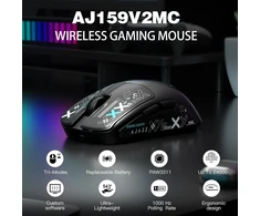 A.JAZZ belaidė trijų režimų žaidimų pelė, Bluetooth 5.0 / 2,4 GHz / USB-C, PixArt 3311, 24000 DPI, 54 g, AJ159V2MC