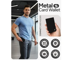 AKIELO kortelių dėklas su RFID apsauga, aliuminis, talpa iki 8 kortelių, juoda, ALPHA