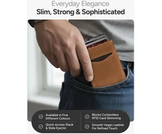 AKIELO RFID apsaugos minimalistinis kortelių dėklas su dirbtinės odos apvalkalu ALPHA ruda