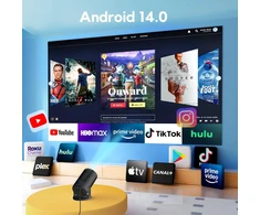 AKIYO nešiojamasis mini projektorius 720p su Wi-Fi 6, Bluetooth 5.4 ir Android TV 11.0 O2