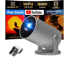 AKIYO nešiojamasis mini projektorius 720p su Wi-Fi 6, Bluetooth 5.4 ir Android TV 11.0 O2