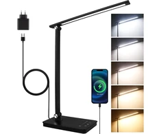 Akynite LED stalinė lempa su 42 LED, USB-C ir 5 spalvinės temperatūros režimais, juoda