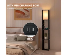 Alampia pastatomas LED šviestuvas su lentynomis, USB jungtimis ir nuotoliniu valdymu B09PVCSCT2