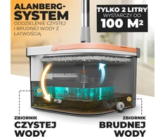 ALANBERG grindų valymo rinkinys su 2 kamerų kibiru, teleskopine rankena, 2 mikropluošto šluostėmis, pilkas