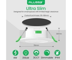 ALUSSO įleidžiamas LED reflektorius 4 W, 310 lm, IP44, reguliuojamas, baltas, 6 vnt. DL-SS20-104LND3
