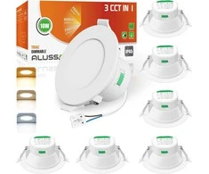 ALUSSO įleidžiami LED lubų šviestuvai IP65, 10 W, 800 lm, 3 spalvų, apvalūs, balti, komplektas 6 vnt. SI25-110D3WF-6
