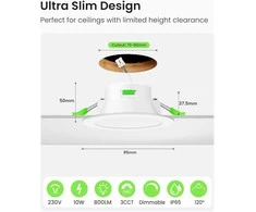 ALUSSO įleidžiami LED lubų šviestuvai IP65, 10 W, 800 lm, 3 spalvų, apvalūs, balti, komplektas 6 vnt. SI25-110D3WF-6