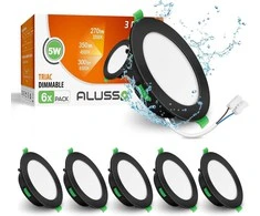 ALUSSO įleidžiamų LED šviestuvų rinkinys, 230 V, 5 W, 400 lm, IP44, 3 spalvų temperatūros, juodi, 6 vnt. DL-SS25-105LND3
