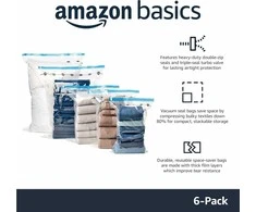 Amazon Basics Daugkartiniai vakuuminiai maišeliai su rankine pompa, 6 vnt.