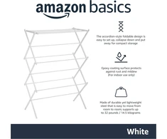 Amazon Basics drabužių džiovyklė, metalinė, balta, 106 x 75 x 37 cm, sulankstoma