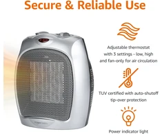 Amazon Basics keraminis šildytuvas, 1800 W, sidabrinis, DQ075SILVER - EU4