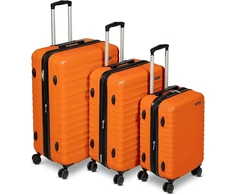 Kelioninis Amazon Basics kietų lagaminų rinkinys, 3 vnt., ABS korpusas, 55 cm, 68 cm, 78 cm, oranžinis