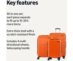 Kelioninis Amazon Basics kietų lagaminų rinkinys, 3 vnt., ABS korpusas, 55 cm, 68 cm, 78 cm, oranžinis