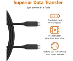 Amazon Basics USB4 USB-C–USB-C laidas, 1 m, 240 W, 40 Gb/s, 8K, U4-CC-5A1M-E