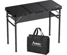 Anbte sulankstomas kempingo stalas su aliuminio rėmu, 88 × 40 cm, 3 reguliuojami aukščiai, su laikymo tinkleliu