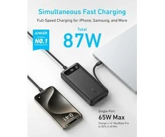 Anker 20 000 mAh 87 W nešiojamas power bank su USB‑C laidu, juodas