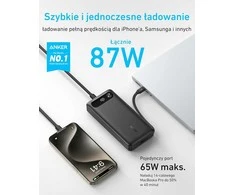 Anker 20000 mAh 87 W powerbankas su integruotu USB-C kabeliu, 2x USB-C ir USB-A, baltas
