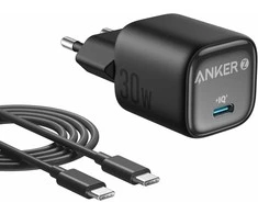 Anker 30 W GaN USB-C sieninis įkroviklis su 0,9 m USB-C laidu, juodas