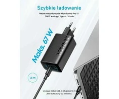 Anker 335 USB-C sieninis įkroviklis 67 W, 3 lizdai (2x USB-C, 1x USB-A) su kabeliu 1,5 m