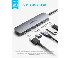Anker 5-i-1 USB-C hub su 4K 30Hz HDMI, 100W Power Delivery ir USB-A/USB-C prievadais A8357