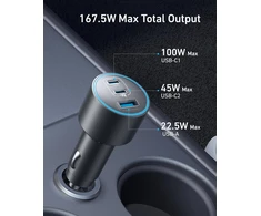 Anker automobilinis USB-C įkroviklis 167.5 W, 3 prievadai, greitasis įkrovimas B2737