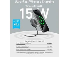 Anker MagGo belaidis magnetinis Qi2 15 W įkroviklis padeliu, juodas