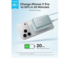 Anker Nano išorinis baterijos bankas 10000 mAh, 45 W su įtraukiamu 70 cm USB‑C kabeliu, žalias