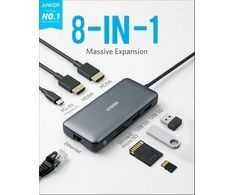 Anker PowerExpand 8-in-1 USB‑C adapteris su Dual 4K HDMI, 100 W PD ir Ethernet, A83800A1