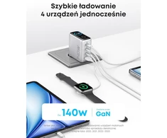Anker USB-C kroviklis 140W, 4 lizdų, su ekranu, Power Delivery 3.1, sidabrinis, B2697