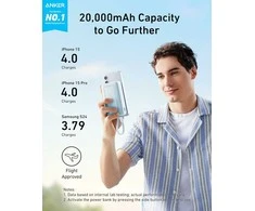 Anker Zolo 20 000 mAh 30 W nešiojamas powerbankas su integruotu USB‑C kabeliu, rožinis