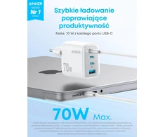Anker Zolo tinklo įkroviklis USB-C, 70 W, 4 prievadų, baltas, A121C