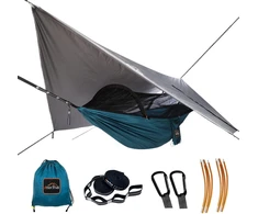 AnorTrek dvigubas kempinginis hamakas su uodų tinklu ir lietaus danga, 290 x 140 cm, AT11455MG