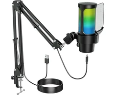 Anykuu USB kondensatorinis mikrofonas su RGB apšvietimu, kardioidė, 192 kHz/24 bit Plug &amp; Play, 3745