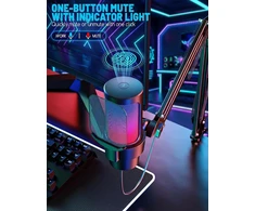 Anykuu USB kondensatorinis mikrofonas su RGB apšvietimu, kardioidė, 192 kHz/24 bit Plug &amp; Play, 3745