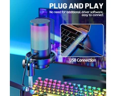 Anykuu USB kondensatorinis mikrofonas žaidimams, streamams ir podcastams su RGB, 1.5 m USB-C laidu, modelis 3730