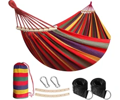 Anyoo lauko hamakas su skersiniu strypu, 210 x 150 cm, 200 kg, raudonas, AY-Stripes-Hammock-red-40