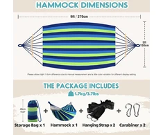 Anyoo lauko medvilninis hamakas su tvirtinimo diržais, 270 x 152 cm, 200 kg, žalias, AY-Stripe-Hammock-žalias-40