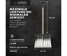 Aqbau aliumininis sniego kastuvas 50 cm su mediniu kotu ir D formos rankena LSA10