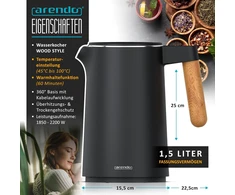 Arendo elektrinis virdulys 1,5 l, 2200 W, temperatūros reguliavimas, dvigubos sienelės