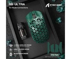 ATTACK SHARK belaidė žaidimų pelė 42000DPI, 8KHz, ultralengva 39g, R5 Ultra