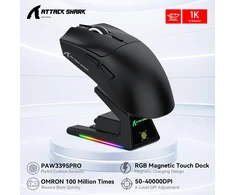 ATTACK SHARK belaidė žaidimų pelė su jutikliniu RGB įkrovimo stovu, 40000 DPI, 53g, PAW3395PRO sensorius