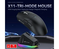 Attack Shark belaidė žaidimų pelė su magnetine įkrovimo stotele, optinis sensorius 22000 DPI, Bluetooth/2,4G, USB-C, X11 juoda