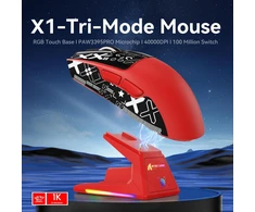 ATTACK SHARK belaidė žaidimų pelė su touchpad krovimo stotimi, 40000 DPI, 53g, PAW3395PRO, raudona