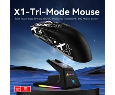 ATTACK SHARK bevielė žaidimų pelė X1, jutiklinė įkrovimo stotelė, 40000 DPI, 53g, BT/2.4G/USB-C