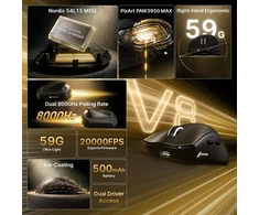 ATTACK SHARK V8 belaidė žaidimų pelė, 8000 Hz, PAW3950MAX, 42000 DPI, Bluetooth