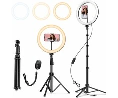 ATUMTEK 12" LED žiedinė selfie lempa su 160 cm trikoju, 3 spalvų režimai ir nuotolinio valdymo pultas