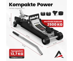 AUTORIA automobilinis hidraulinis domkratas 2,5 t, minimalus aukštis 85 mm, su gumomis ir lagaminu, ATCJ2500LIGHTGREY