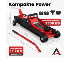 AUTORIA hidraulinis autokeltuvas 2,5 t, ekstra plonas, su transportavimo dėže ir 3 gumomis, raudonas, ATCJ2500RED