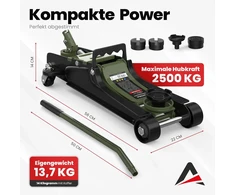 AUTORIA hidraulinis automobilinis domkratas, 2,5 t, itin žemas, 85–385 mm, ATCJ2500GREEN